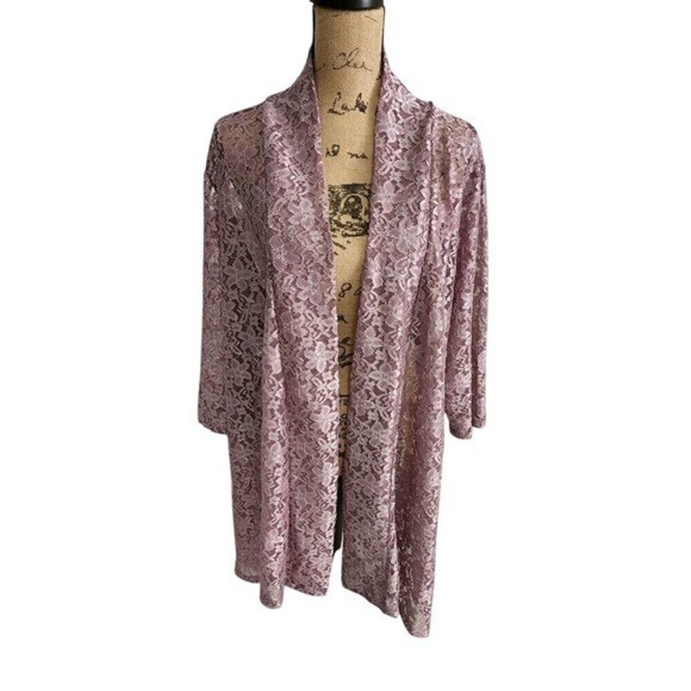 Shannon Ford New York Mauve Purple Floral Lace Open Front Cardigan Plus Size 2X